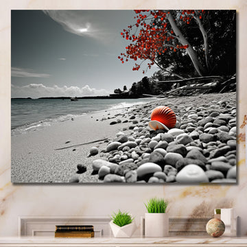 Grey Red Beach Seashell Symphony - Seashell Canvas Wall Art
